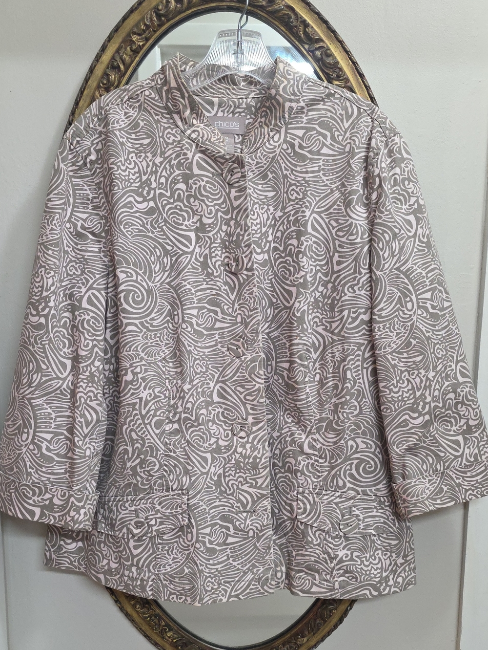 Chico's Soft Pink Cream Swirl-Print Button Front Jacket Size 3 Large 16